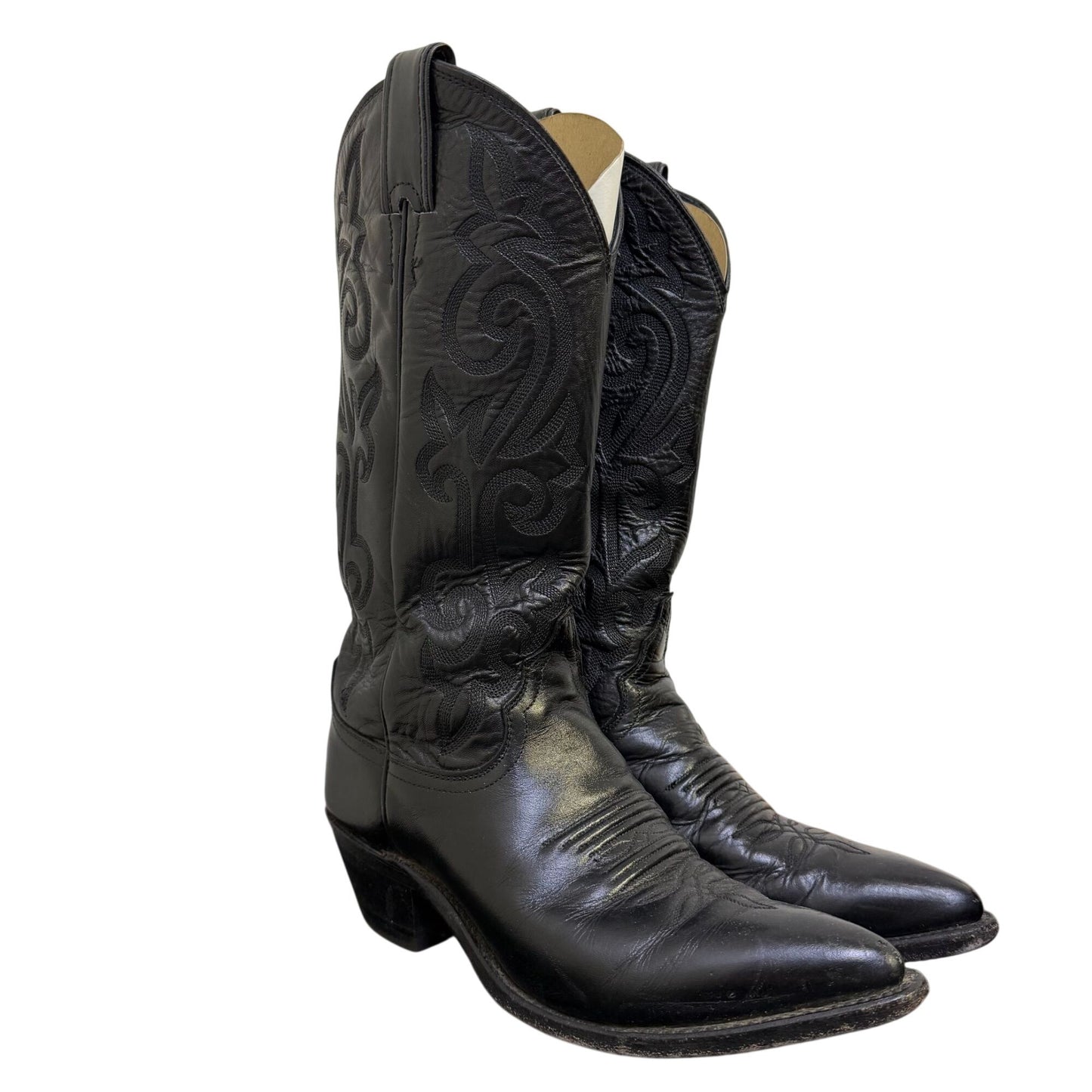 Justin Black Leather Embroidered Western Cowboy Boots Size 7