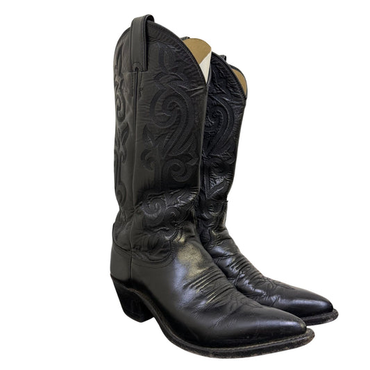 Justin Black Leather Embroidered Western Cowboy Boots Size 7