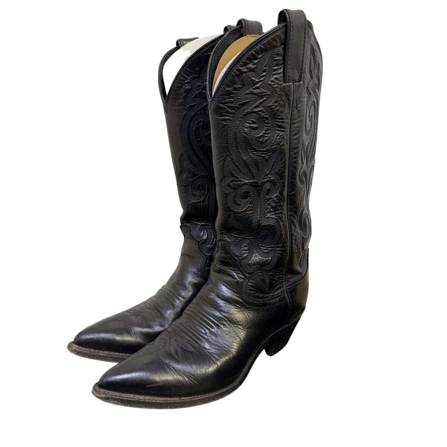 Justin Black Leather Embroidered Western Cowboy Boots Size 7