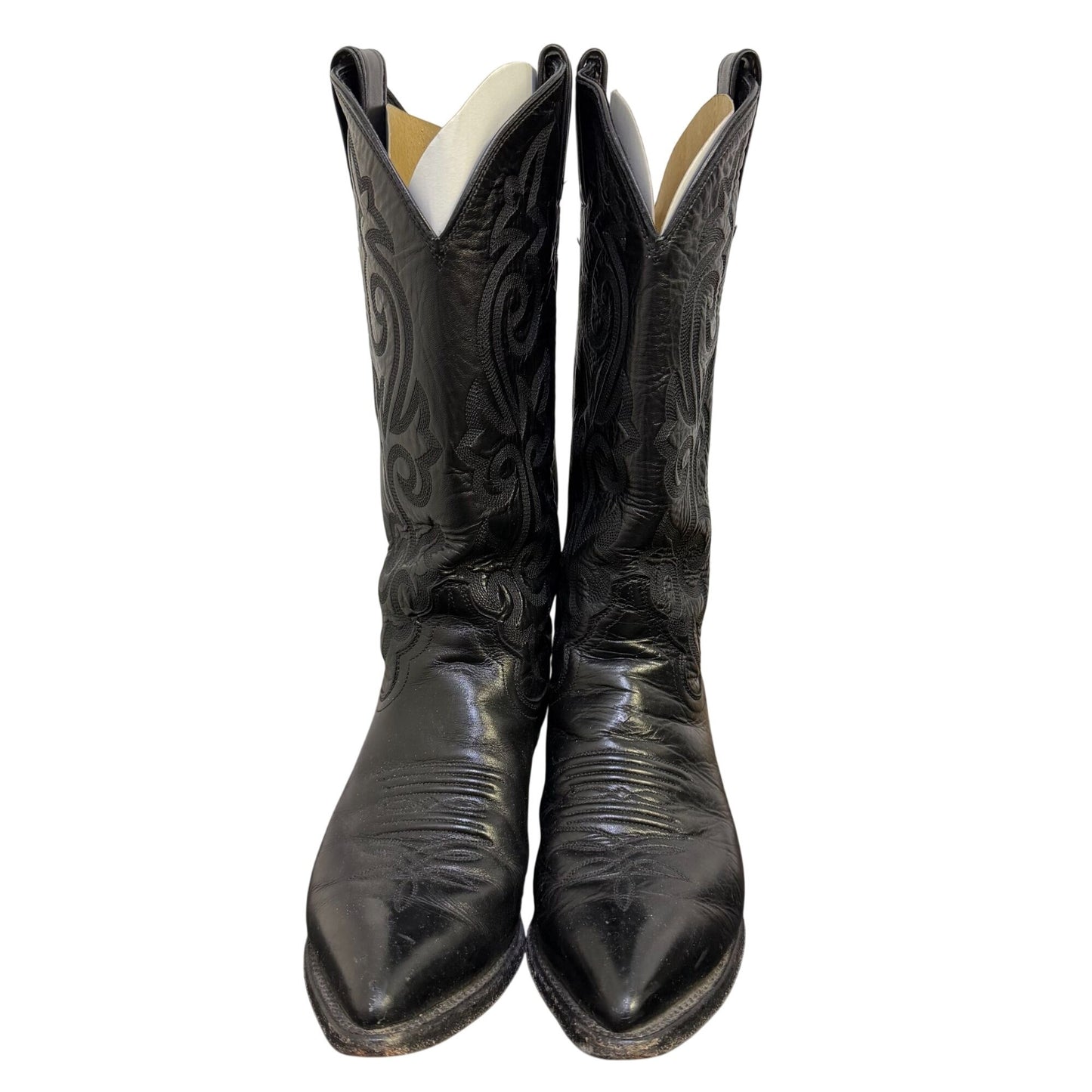Justin Black Leather Embroidered Western Cowboy Boots Size 7
