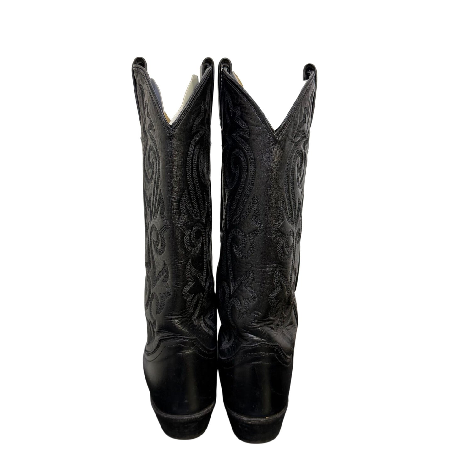 Justin Black Leather Embroidered Western Cowboy Boots Size 7
