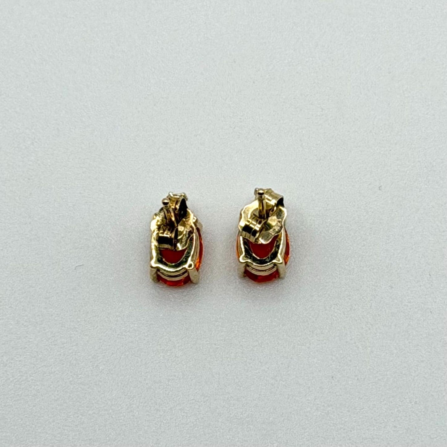 Natural Oval Citrine & Diamond Solid 14K Yellow Gold Stud Push Back Earrings
