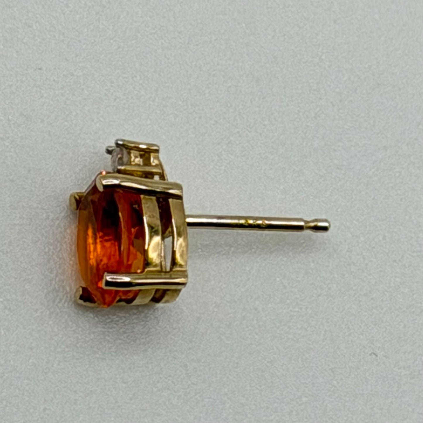 Natural Oval Citrine & Diamond Solid 14K Yellow Gold Stud Push Back Earrings