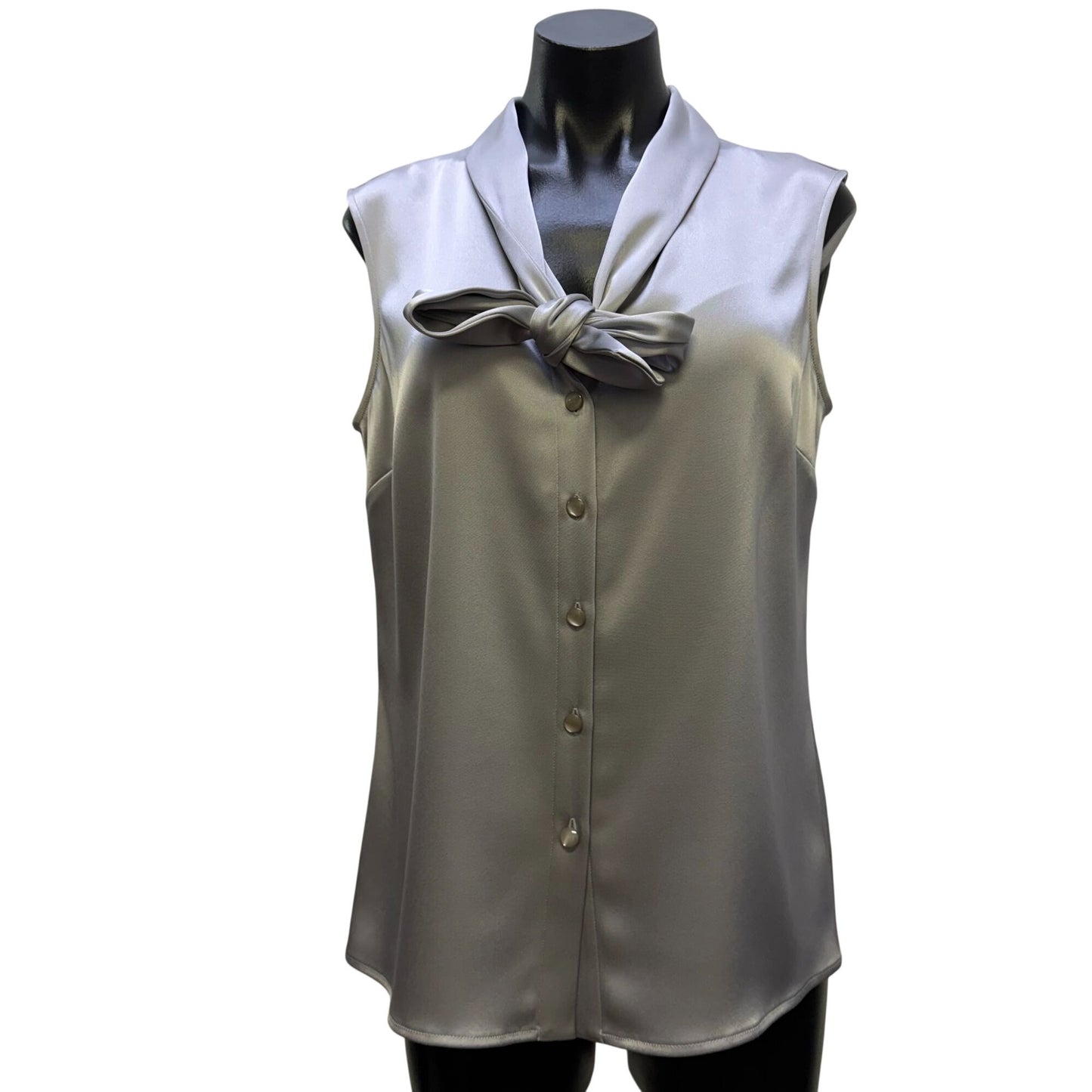 NWT St. John Light Grey Blouse With Bow Tie Detail Size 8