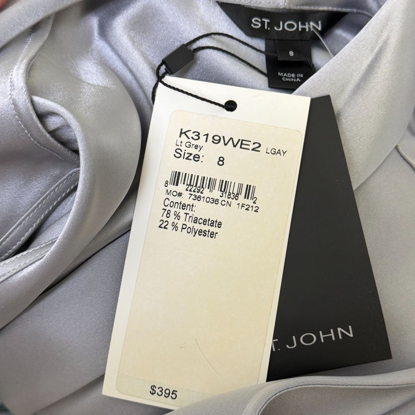 NWT St. John Light Grey Blouse With Bow Tie Detail Size 8