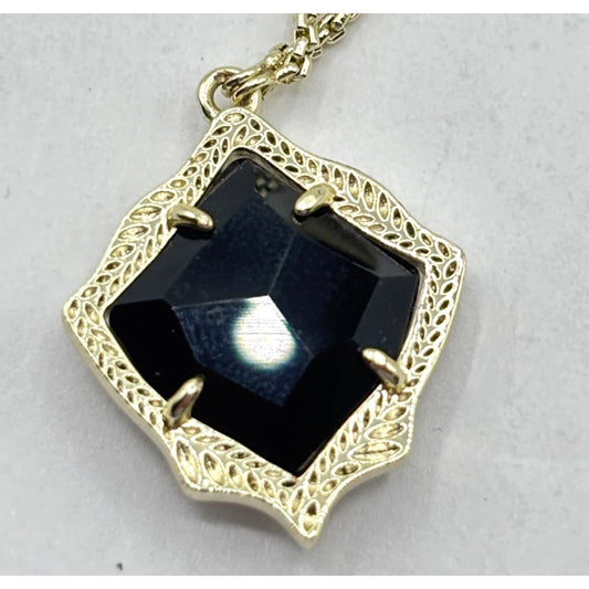 Kendra Scott Gold Pendant Necklace With Black Stone
