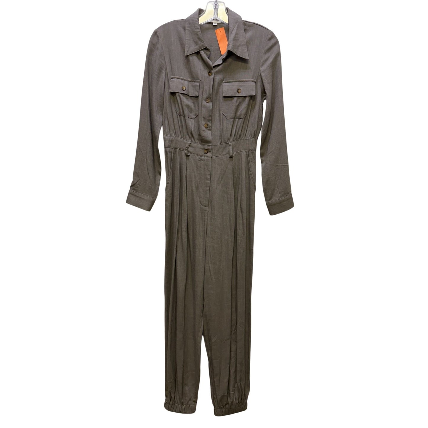 Modesees Gray Long Sleeve Button-Up Jumpsuit Pockets XS