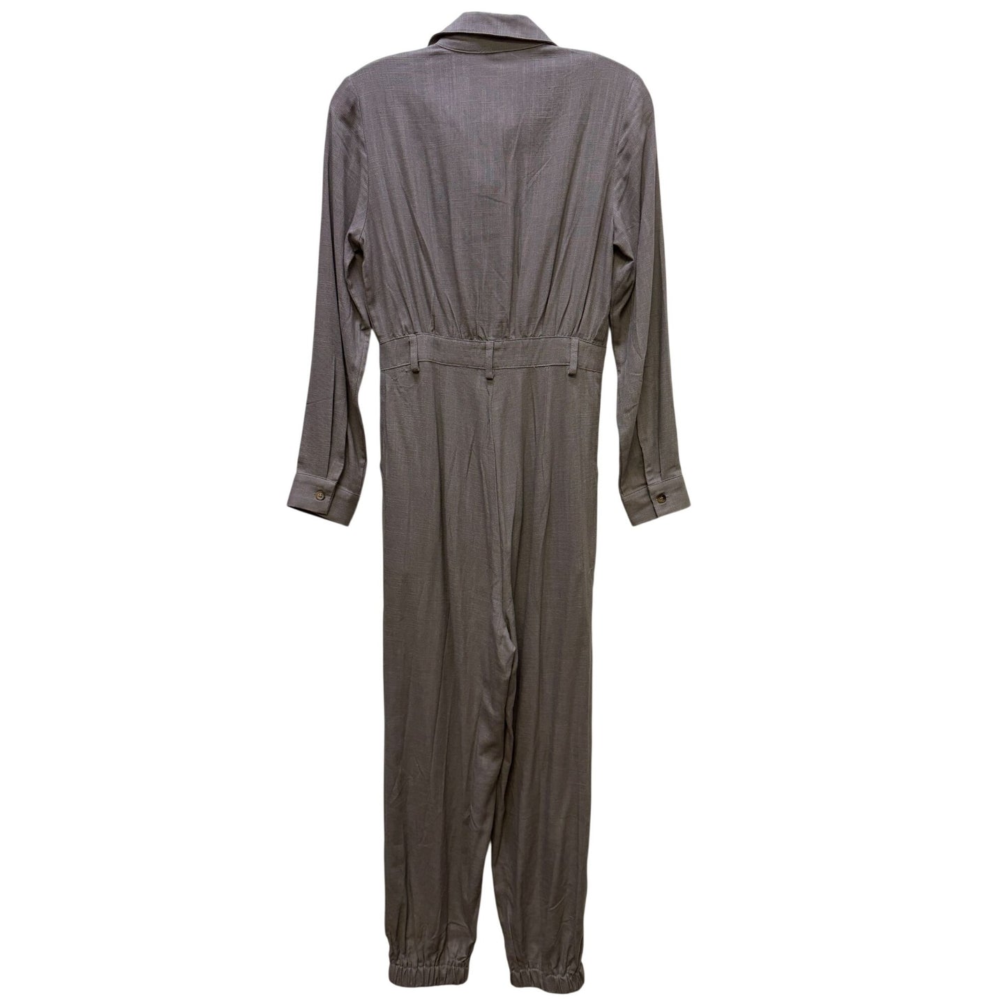Modesees Gray Long Sleeve Button-Up Jumpsuit Pockets XS