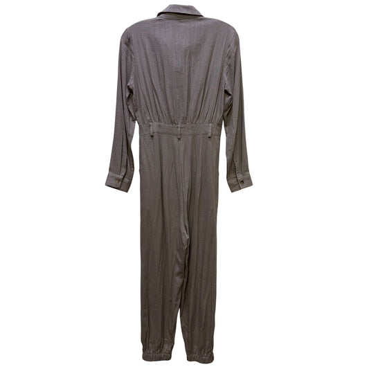 Modesees Gray Long Sleeve Button-Up Jumpsuit Pockets XS