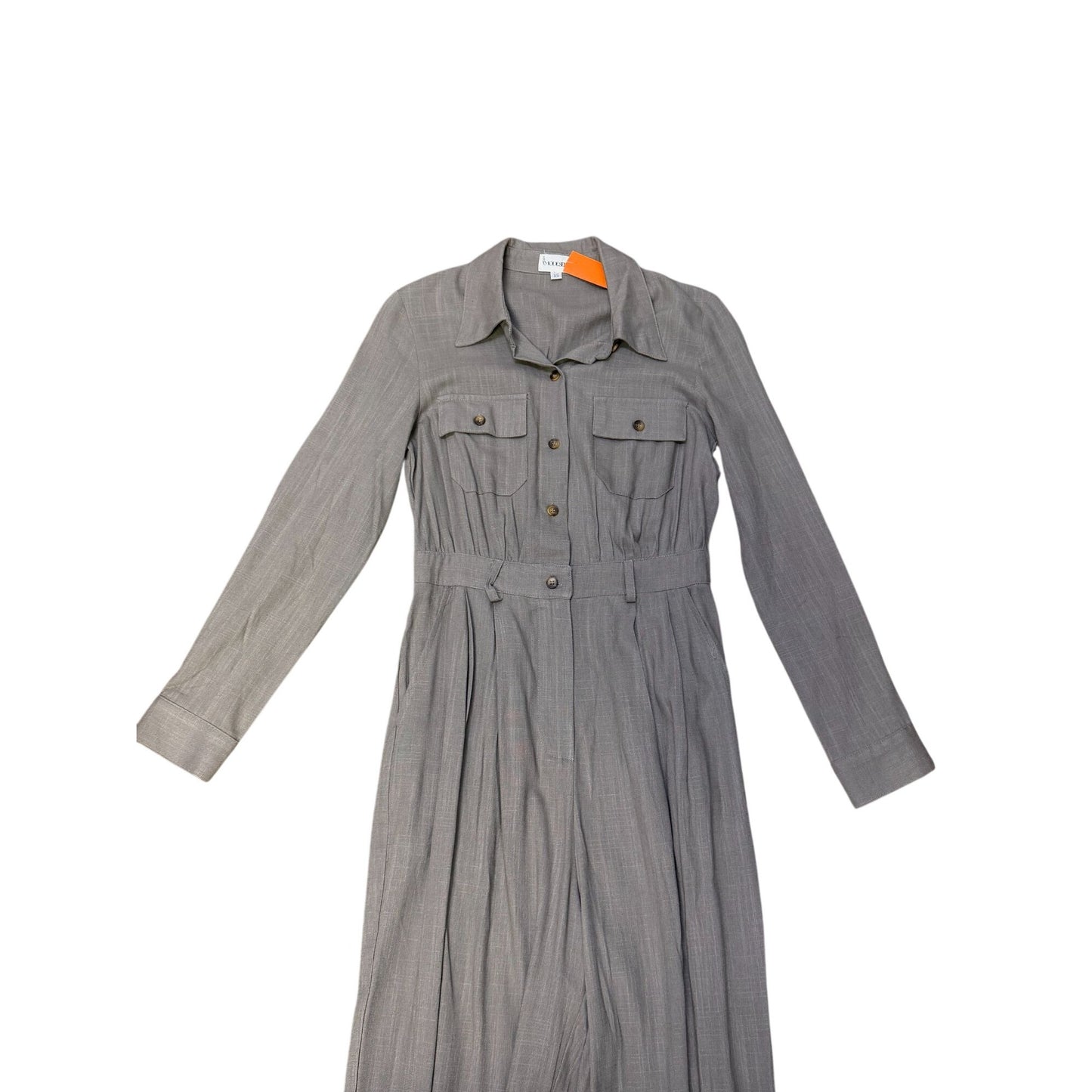 Modesees Gray Long Sleeve Button-Up Jumpsuit Pockets XS
