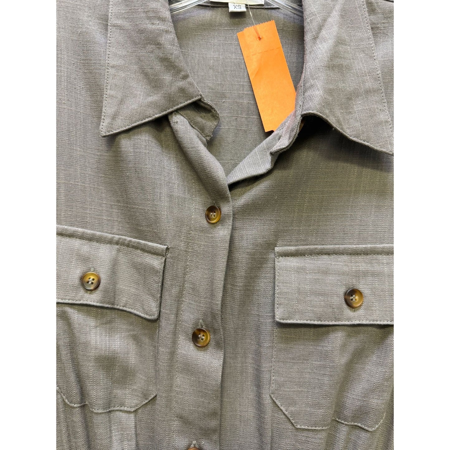 Modesees Gray Long Sleeve Button-Up Jumpsuit Pockets XS