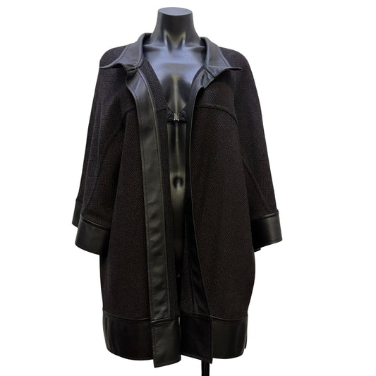 St. John Black Leather Trim Open Jacket M/L