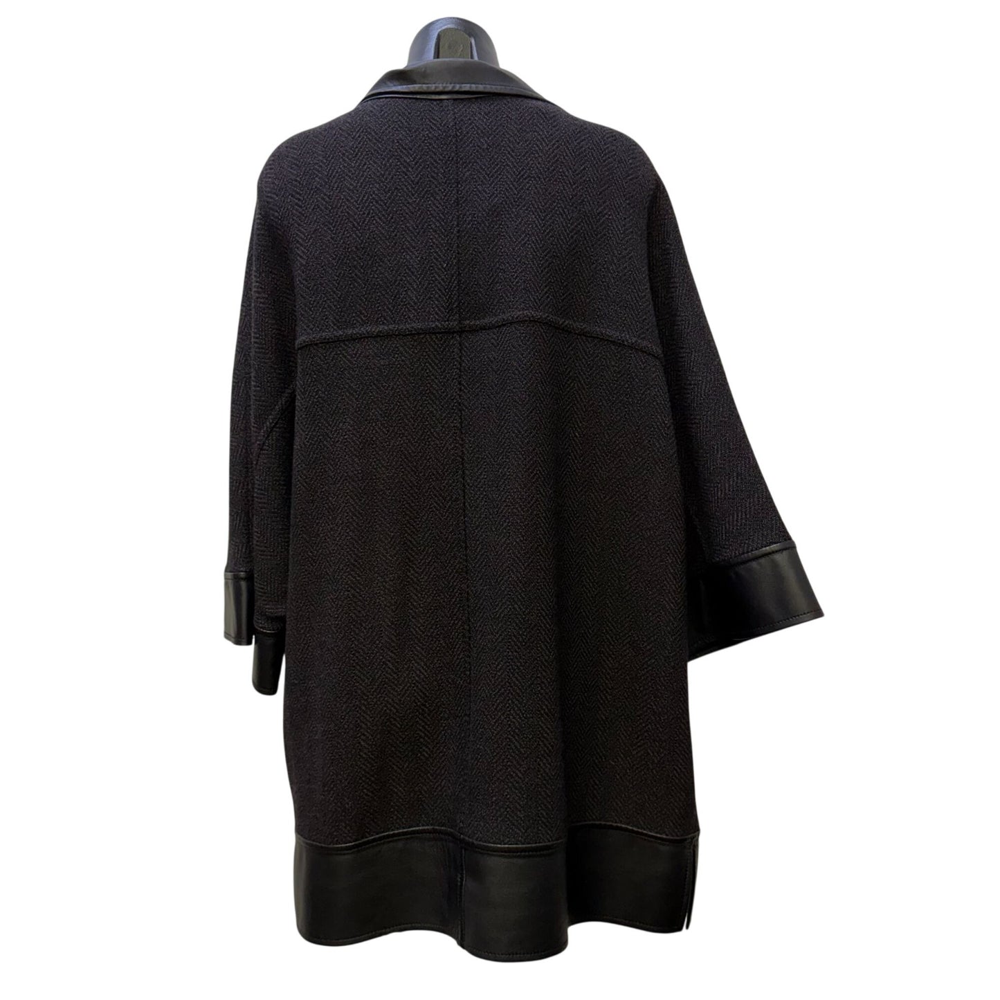 St. John Black Leather Trim Open Jacket M/L