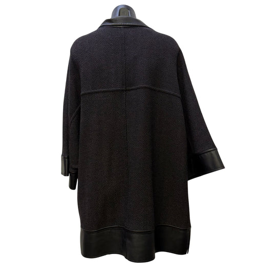 St. John Black Leather Trim Open Jacket M/L