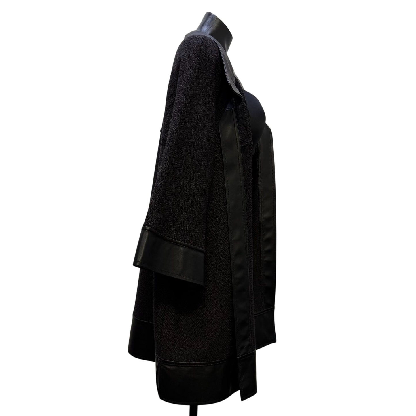 St. John Black Leather Trim Open Jacket M/L