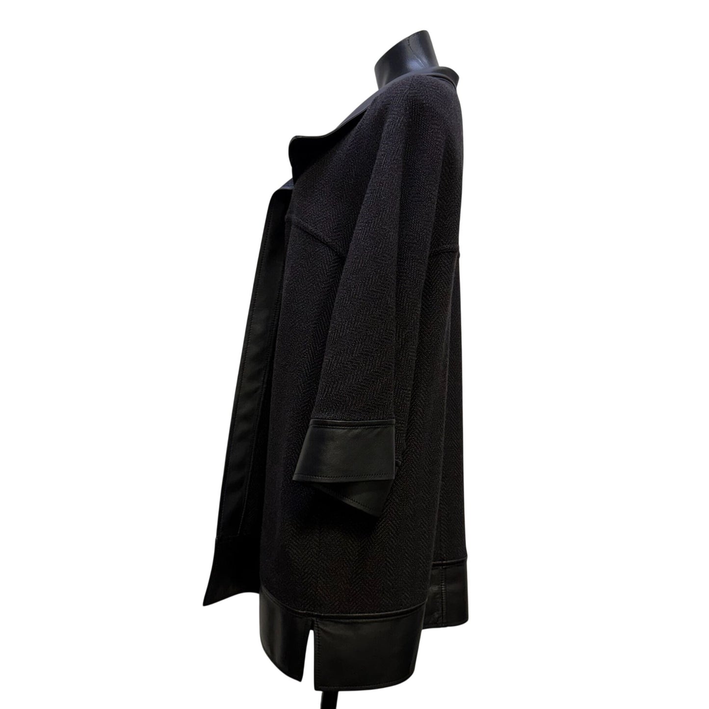 St. John Black Leather Trim Open Jacket M/L