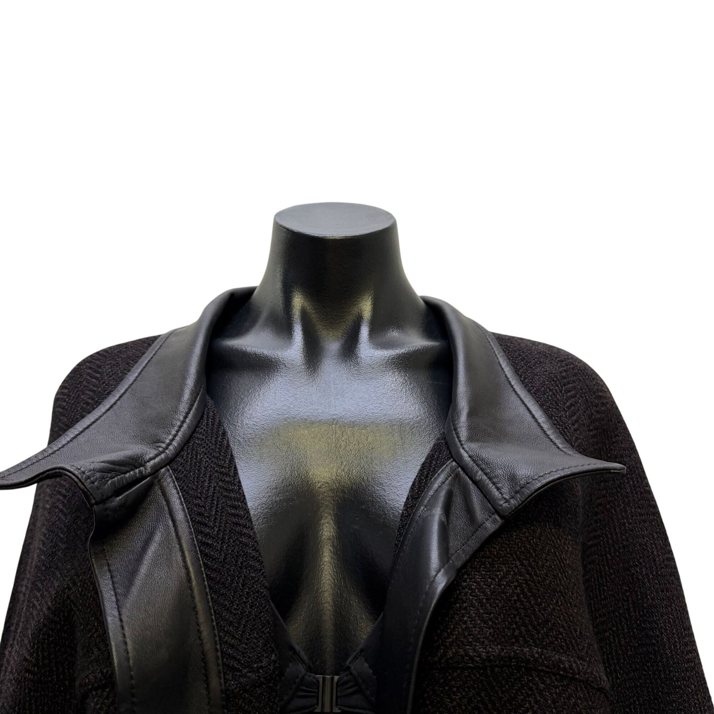 St. John Black Leather Trim Open Jacket M/L