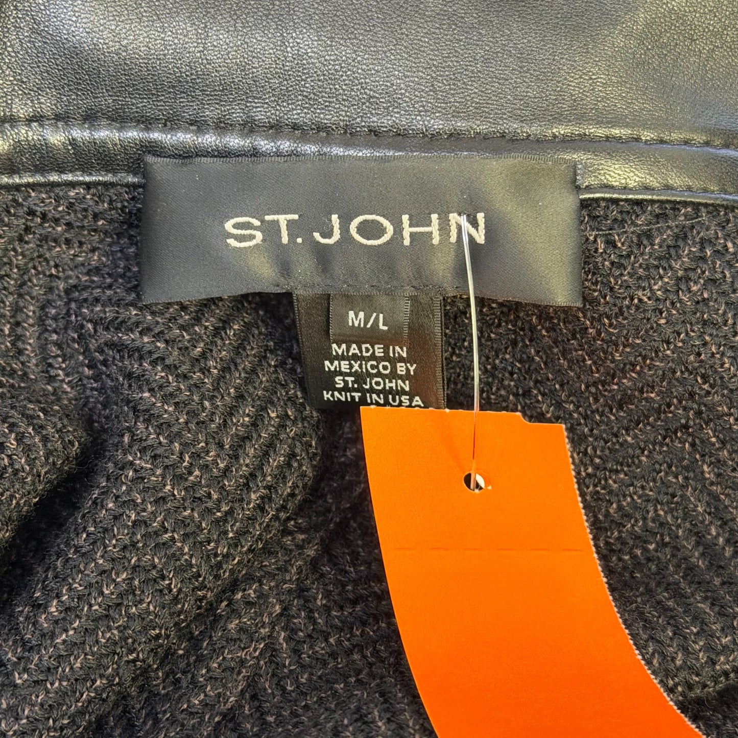 St. John Black Leather Trim Open Jacket M/L