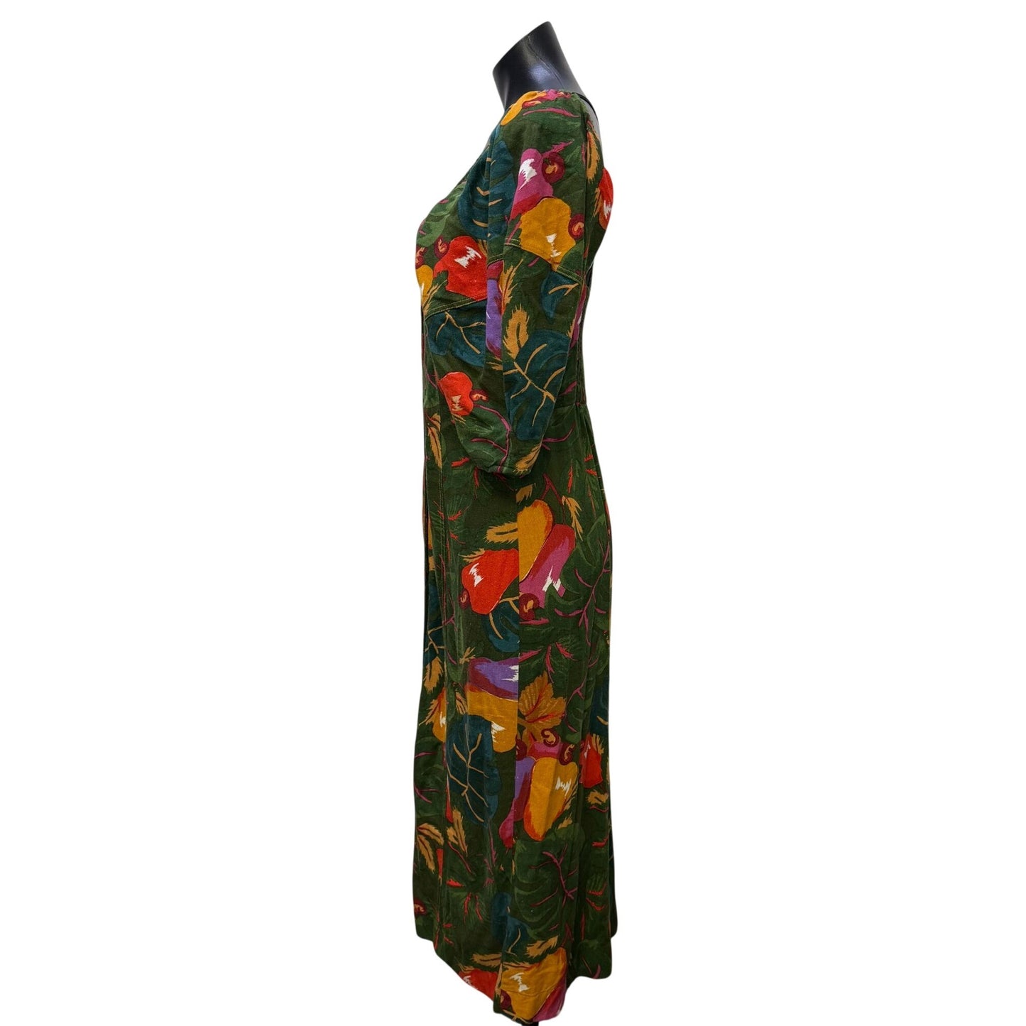 Farm Rio Linen Blend Button-Front Midi Dress Green & Orange Size S