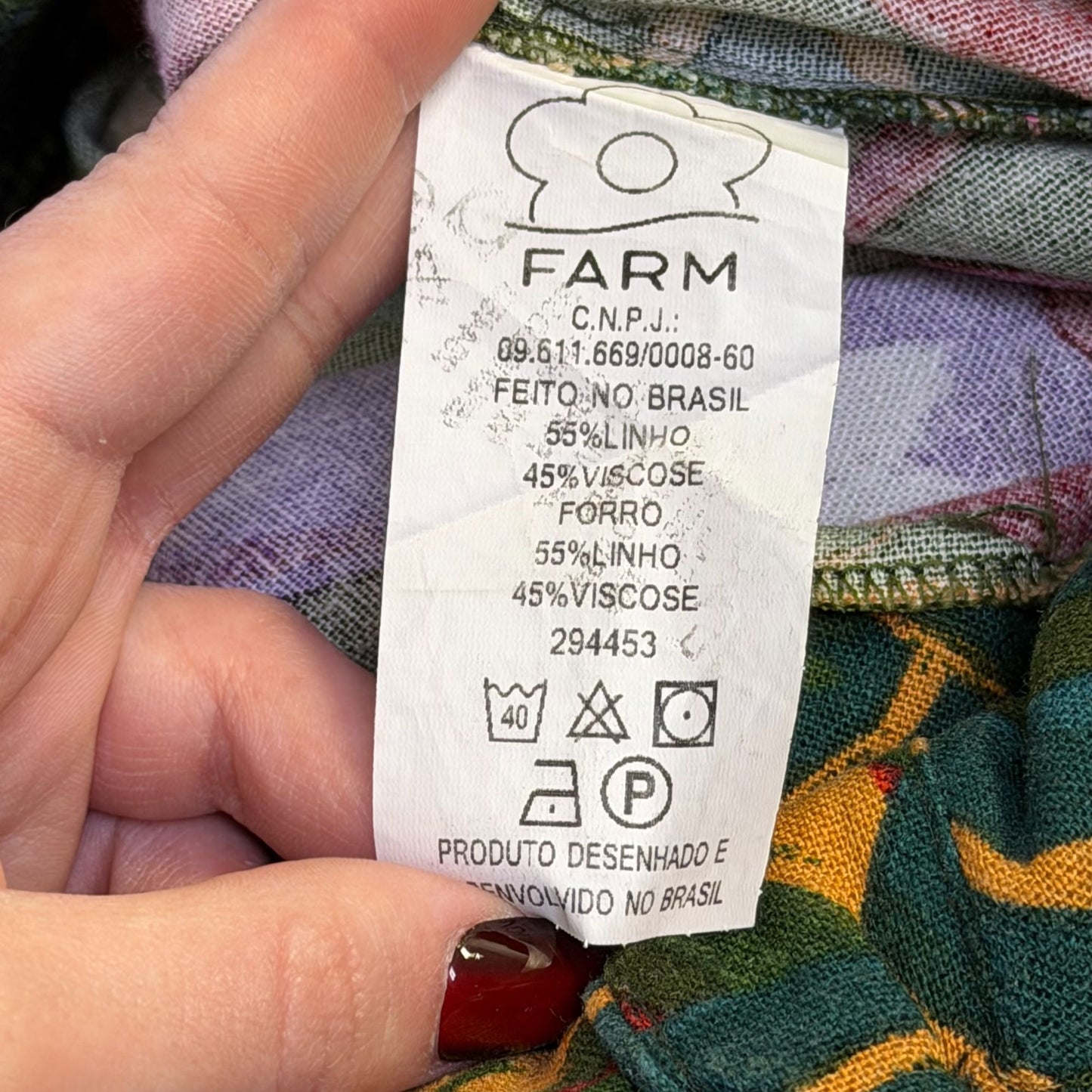 Farm Rio Linen Blend Button-Front Midi Dress Green & Orange Size S