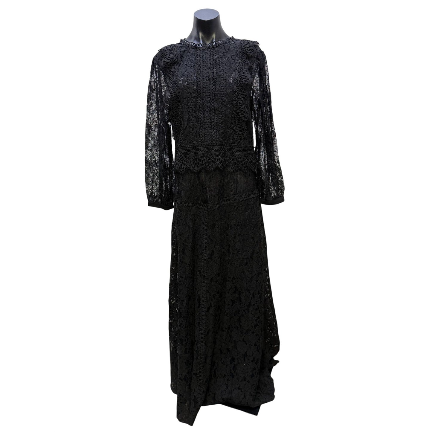 Johnny Was Biya Black Lace Maxi Dress & Slip Size L