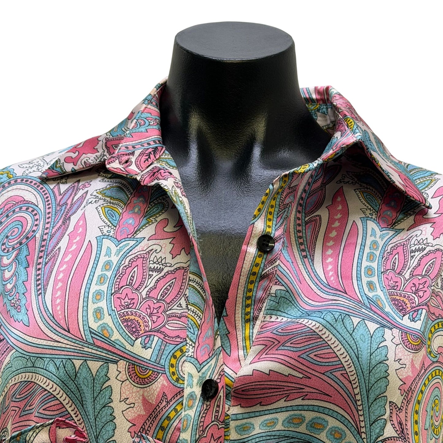 Beulah Style Paisley Print Button-Down Ruffle Dress Pink Blue OS