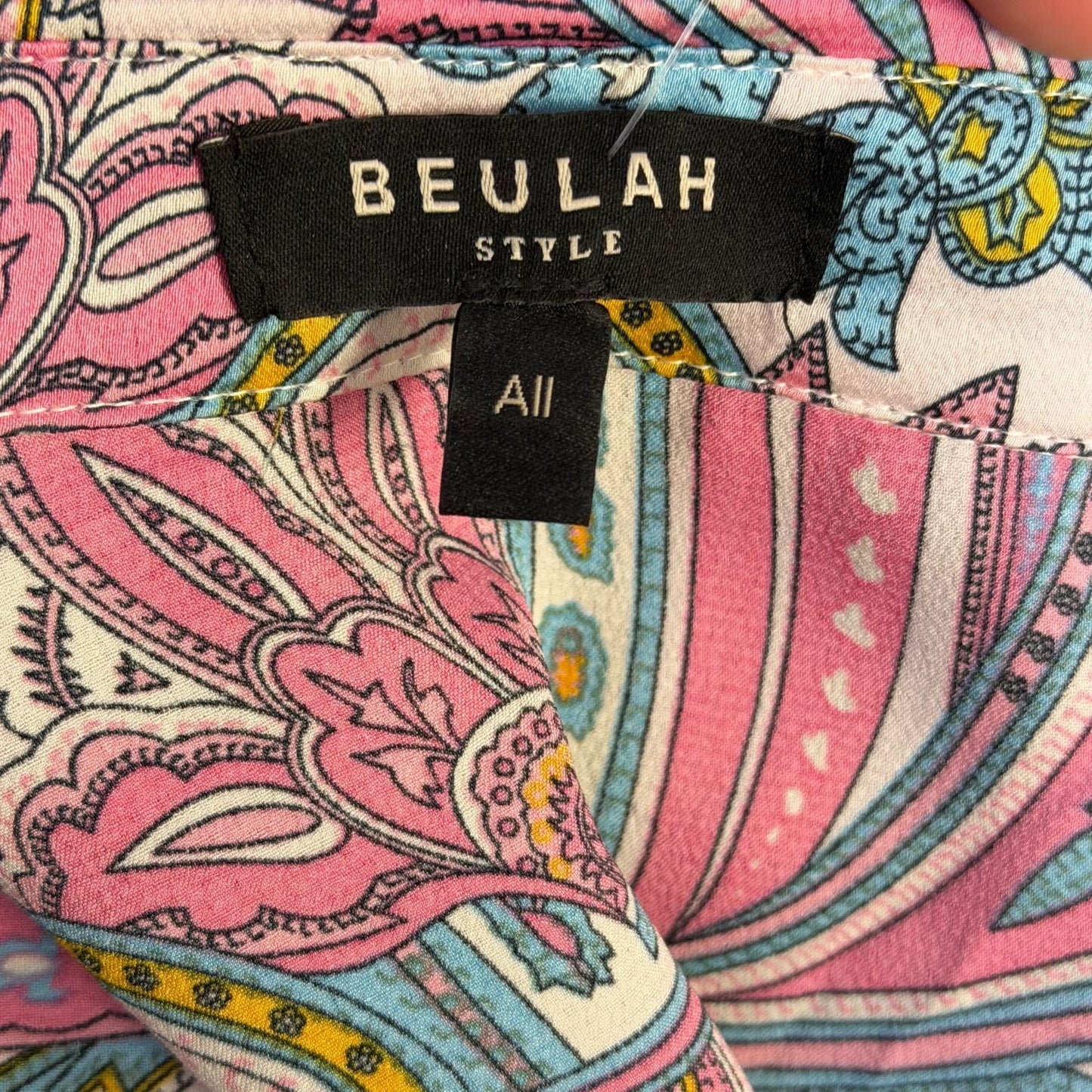 Beulah Style Paisley Print Button-Down Ruffle Dress Pink Blue OS