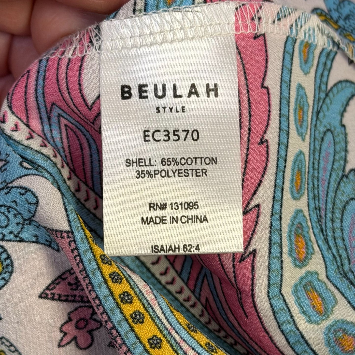 Beulah Style Paisley Print Button-Down Ruffle Dress Pink Blue OS