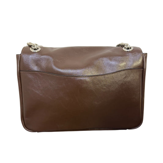 Coach Brown Leather Chain Shoulder Bag With Silver Hardware