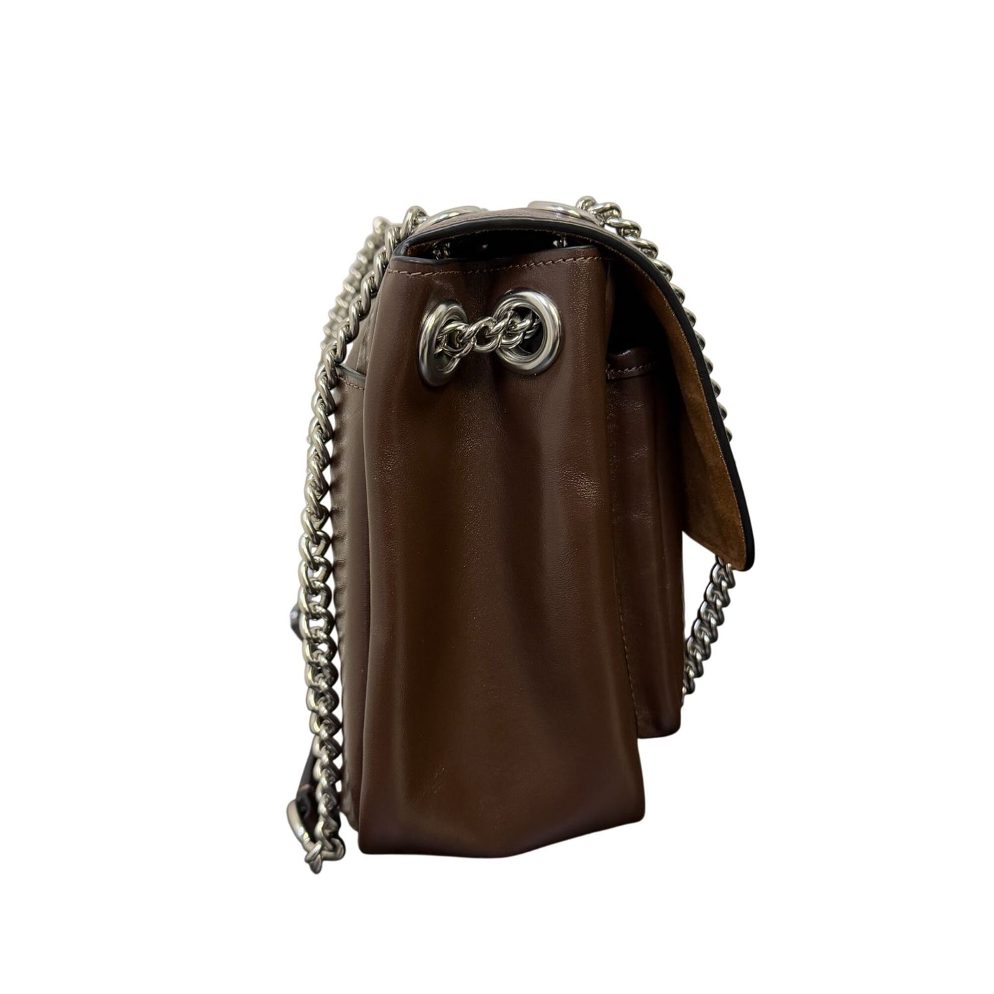 Coach Brown Leather Chain Shoulder Bag With Silver Hardware