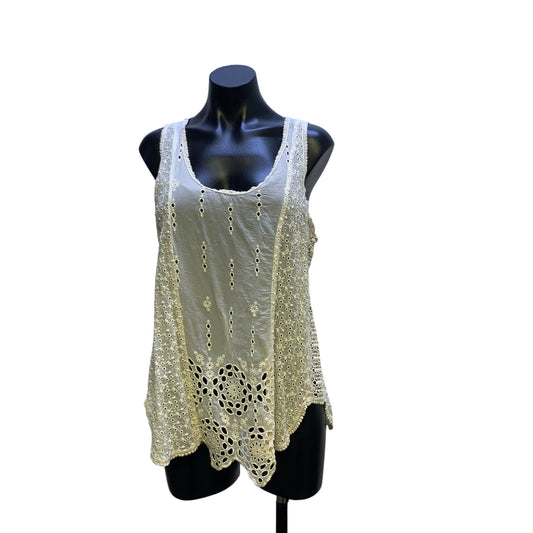 Johnny Was Ivory Embroidered Eyelet Tank Top  M