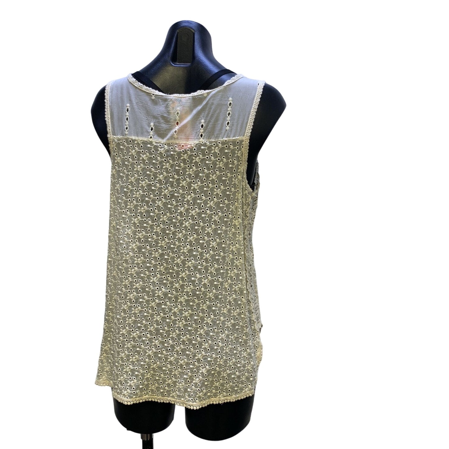 Johnny Was Ivory Embroidered Eyelet Tank Top  M