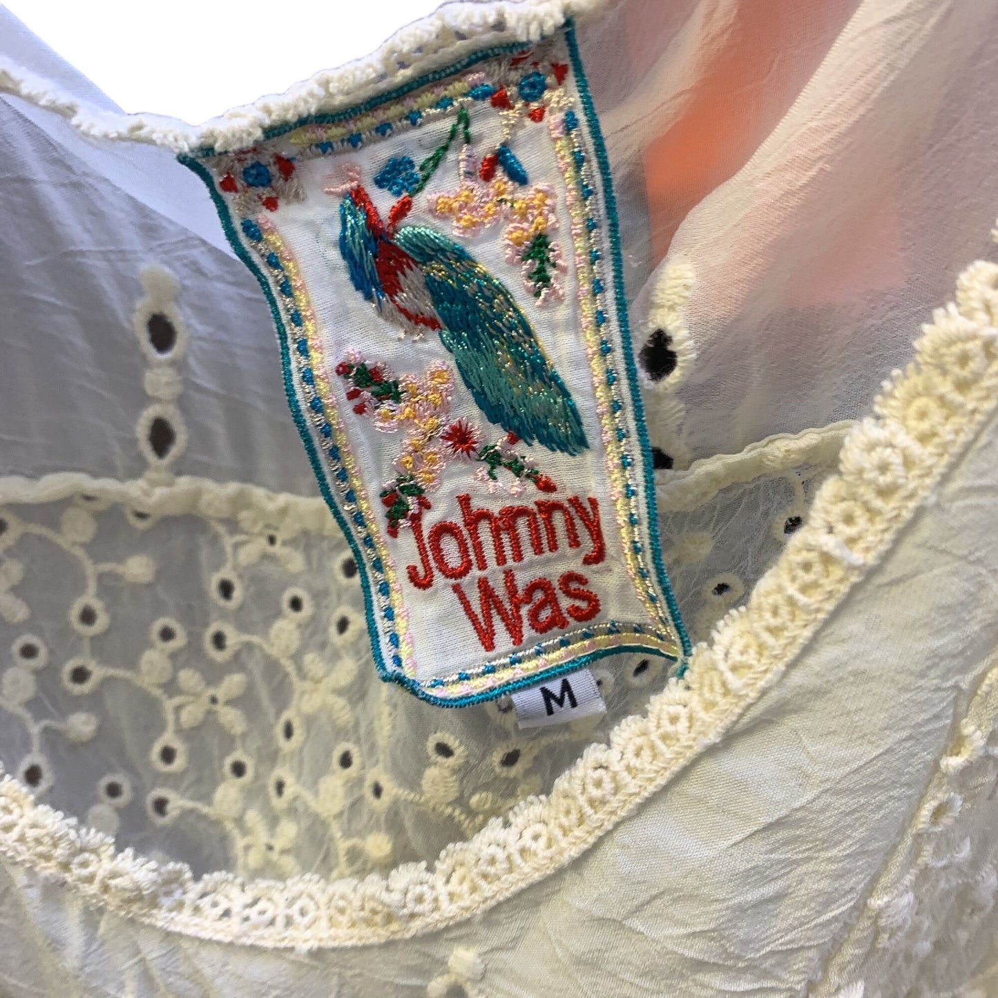 Johnny Was Ivory Embroidered Eyelet Tank Top  M