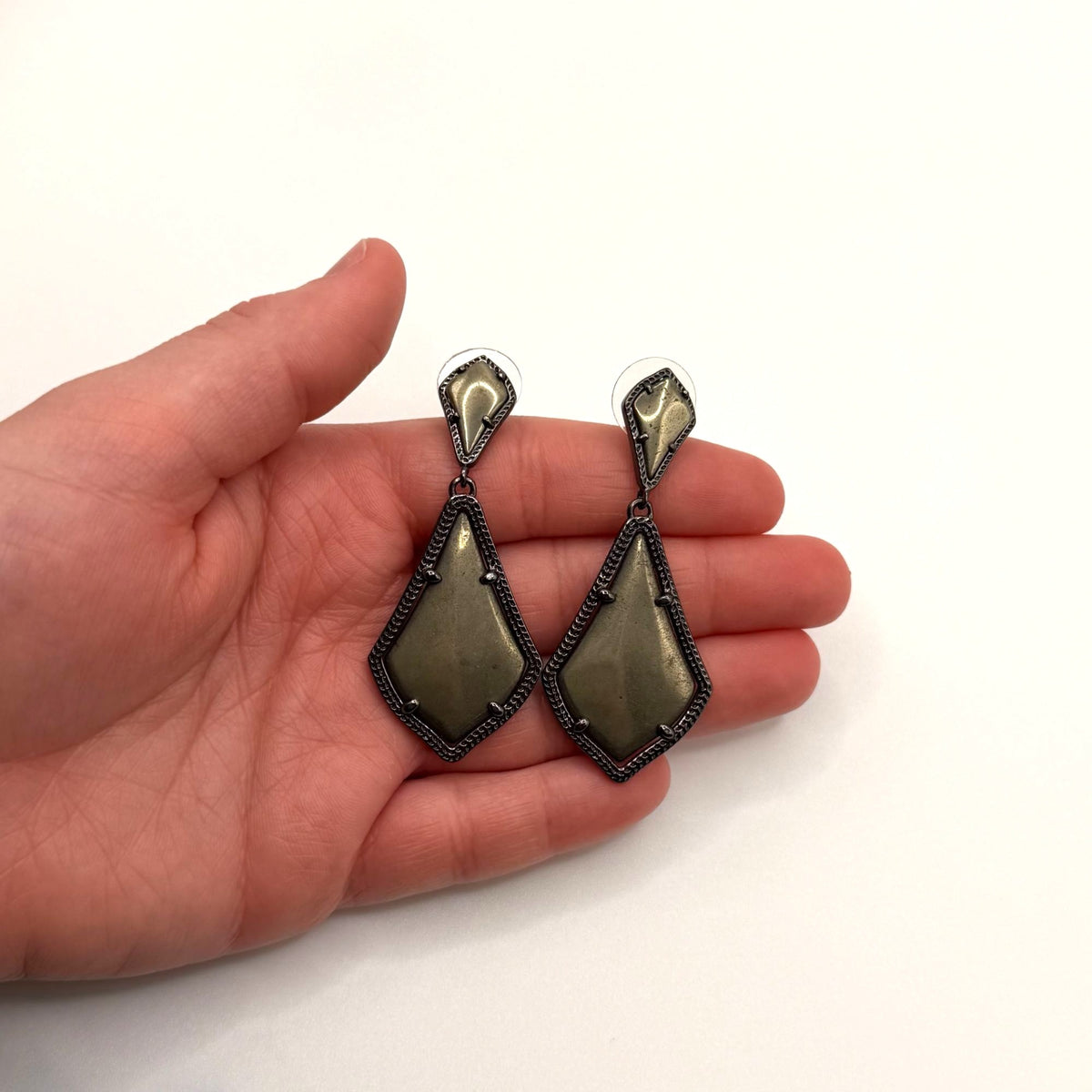 Kendra Scott Lux Alexa Pyrite Drop Earrings Geometric Design