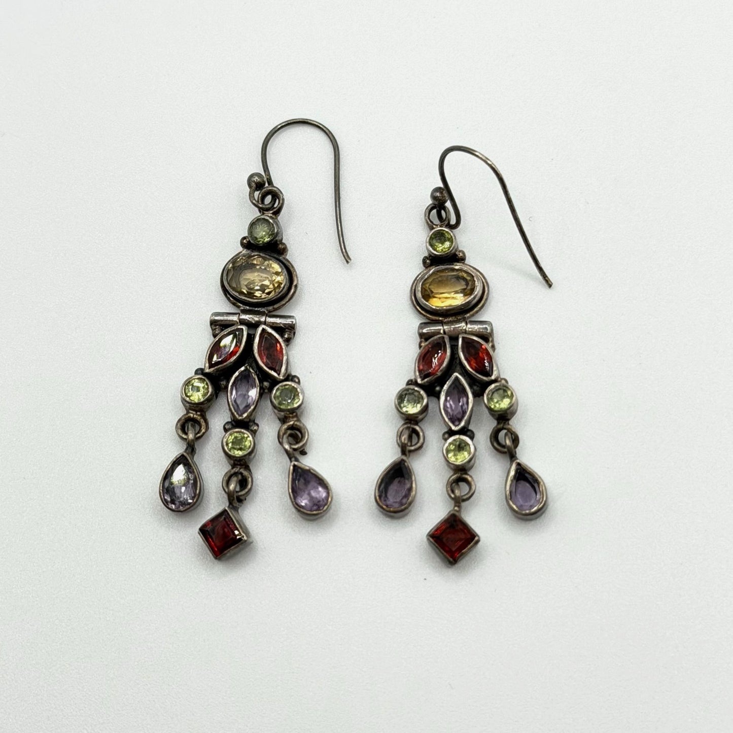 925 Silver Dangle Earrings With Multicolor Gemstones