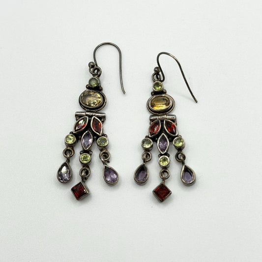 925 Silver Dangle Earrings With Multicolor Gemstones
