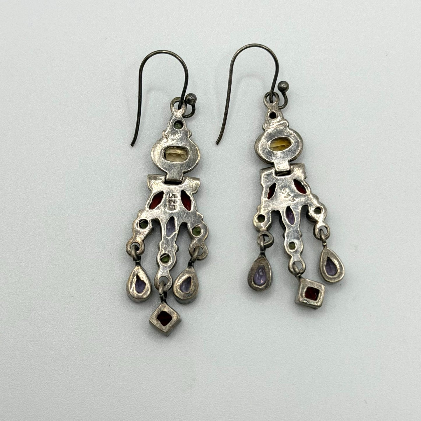 925 Silver Dangle Earrings With Multicolor Gemstones