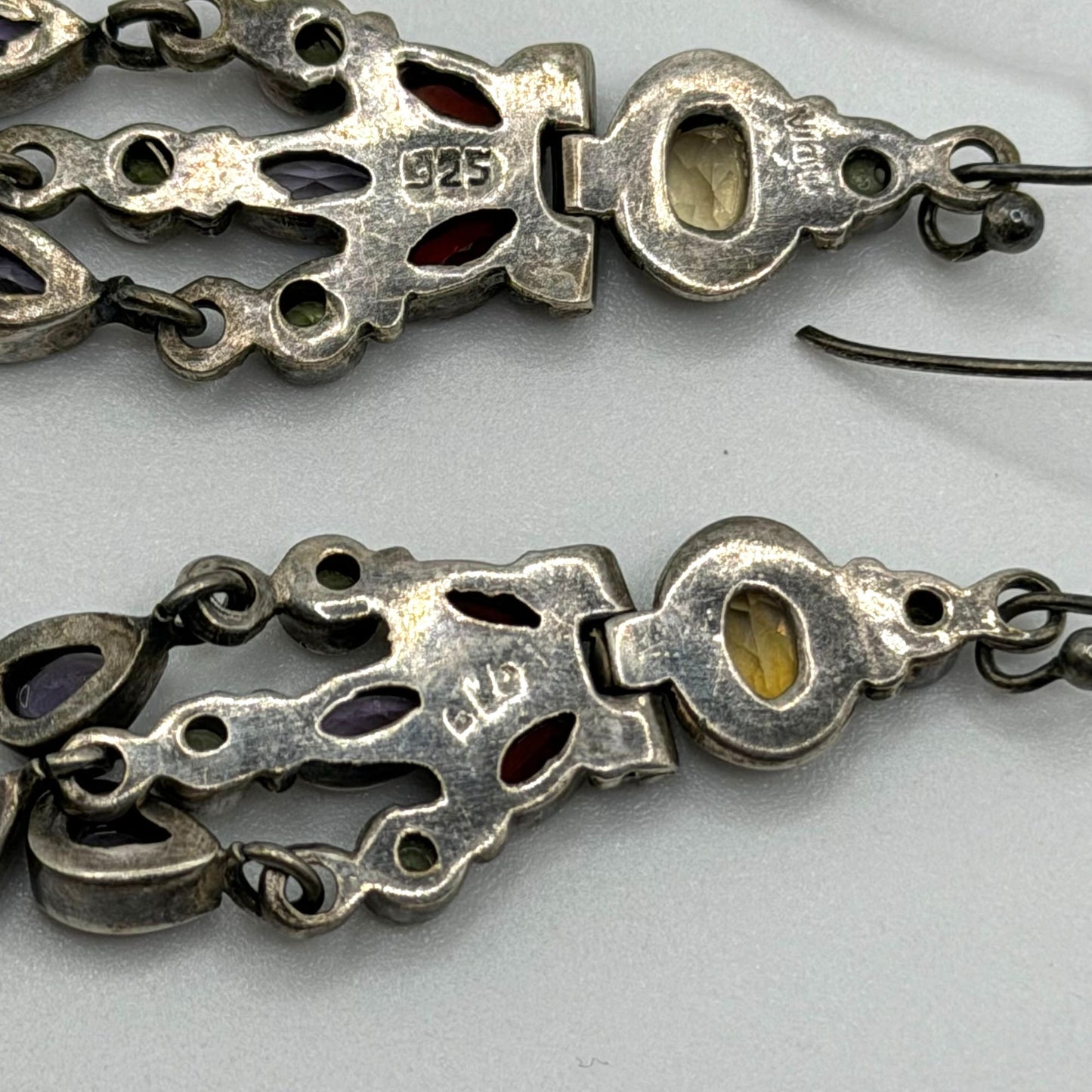 925 Silver Dangle Earrings With Multicolor Gemstones