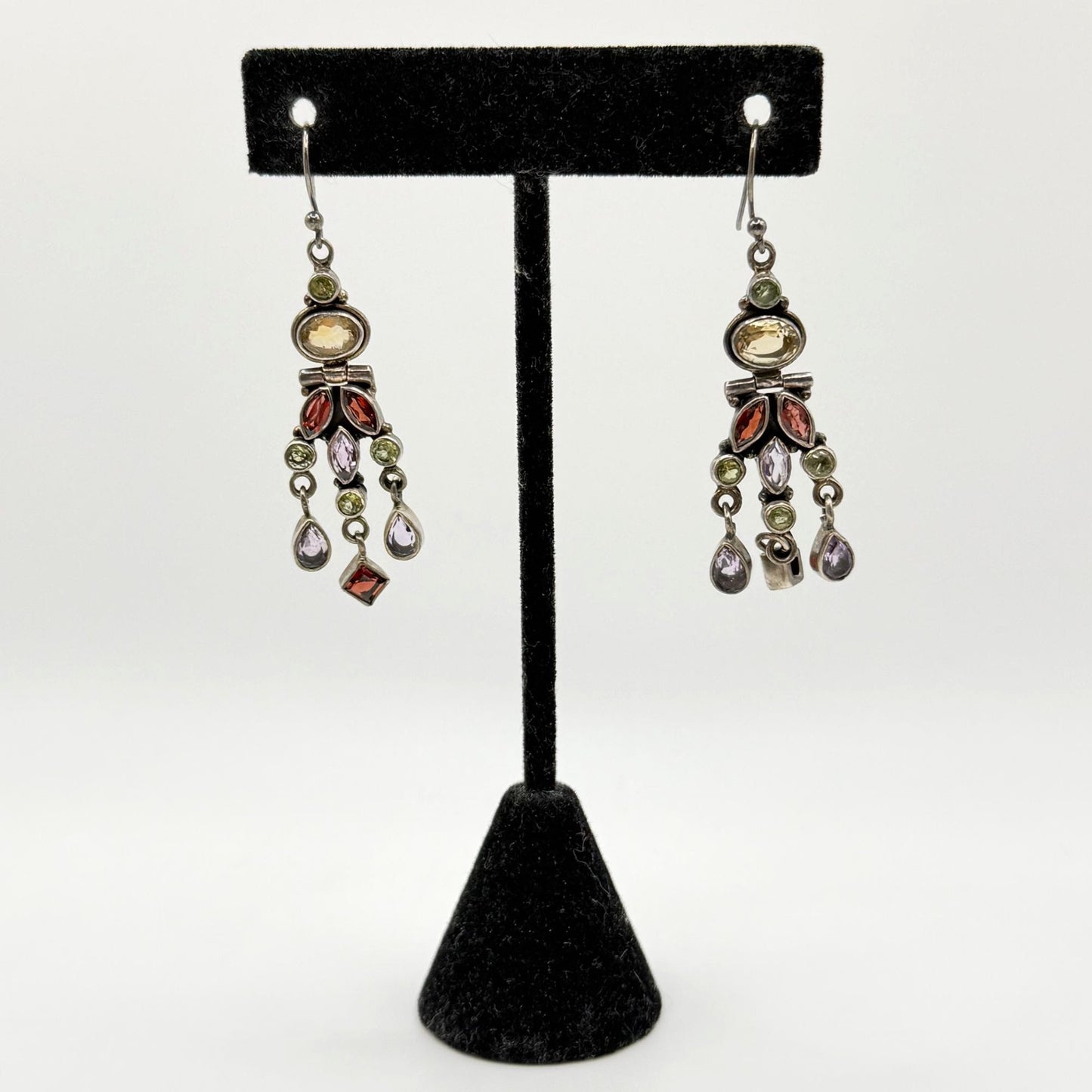 925 Silver Dangle Earrings With Multicolor Gemstones