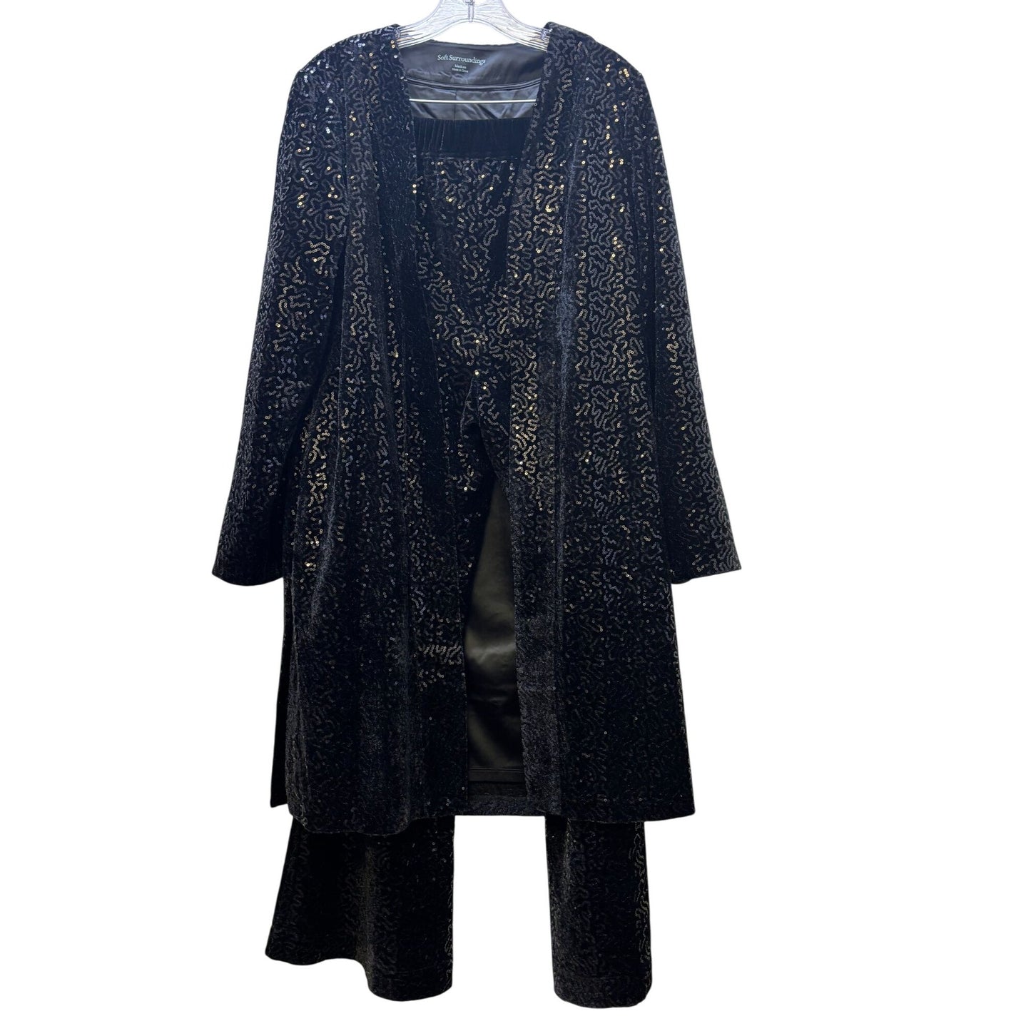 Soft Surroundings Black Sequined Long Cardigan & Pants Set M/L 2p