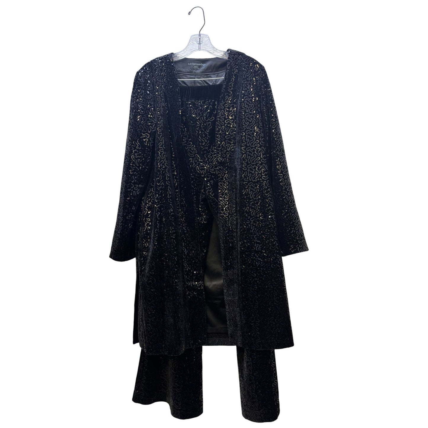 Soft Surroundings Black Sequined Long Cardigan & Pants Set M/L 2p