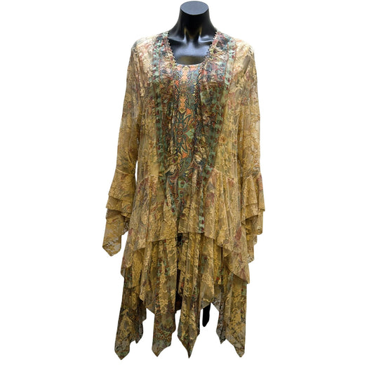 Blouse Origami Tank With Lace Duster Tan Pink Blue XL/XXL