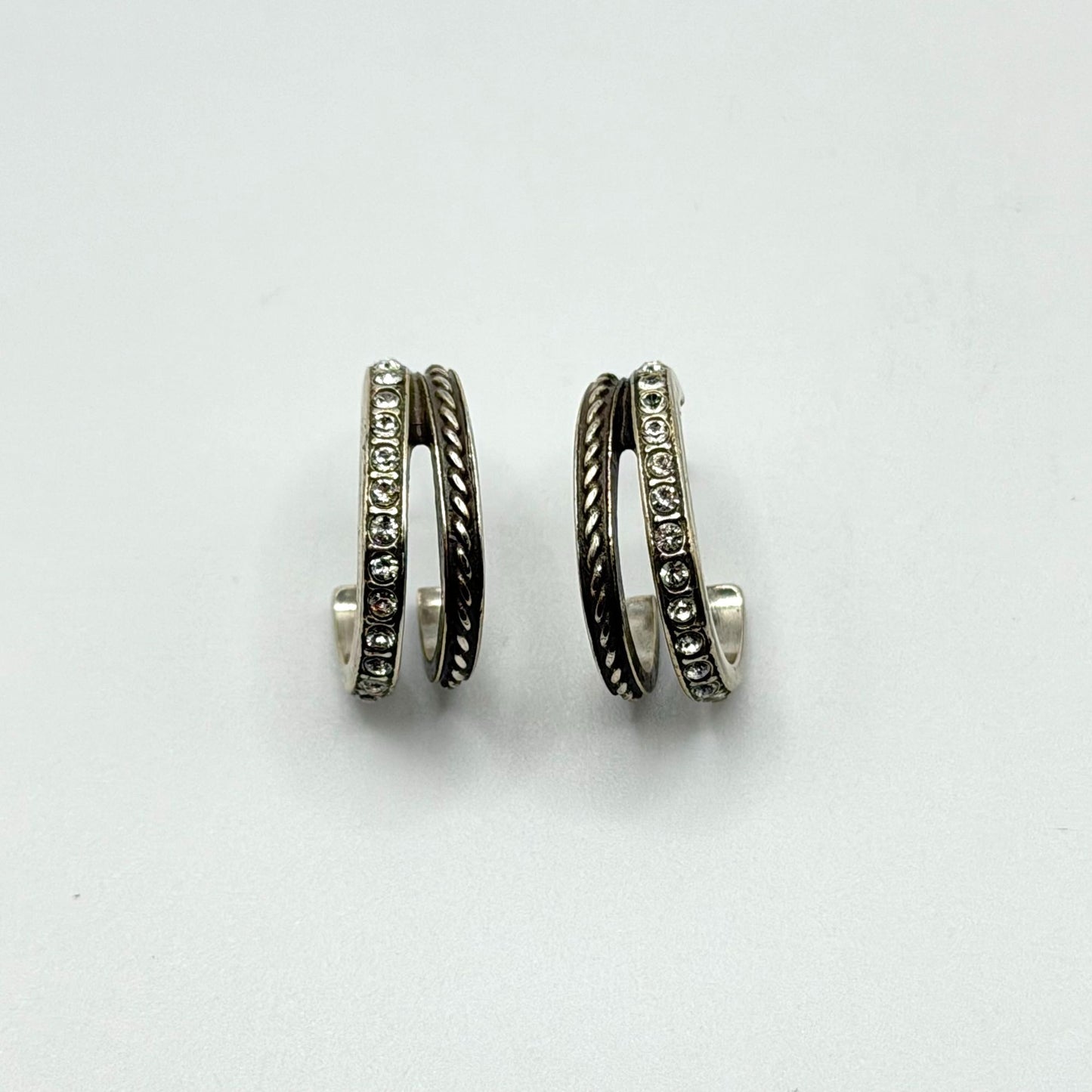 Silver Crystal Double Row Hoop Earrings