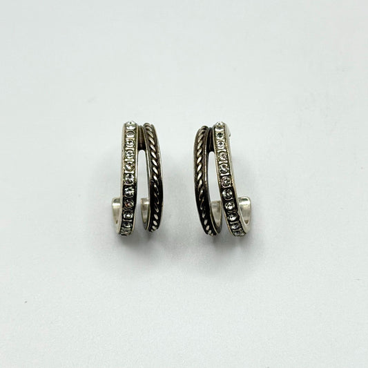 Silver Crystal Double Row Hoop Earrings