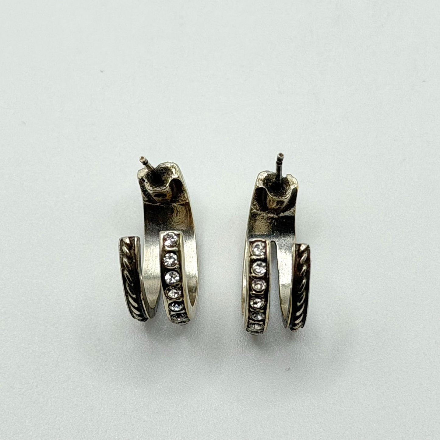 Silver Crystal Double Row Hoop Earrings