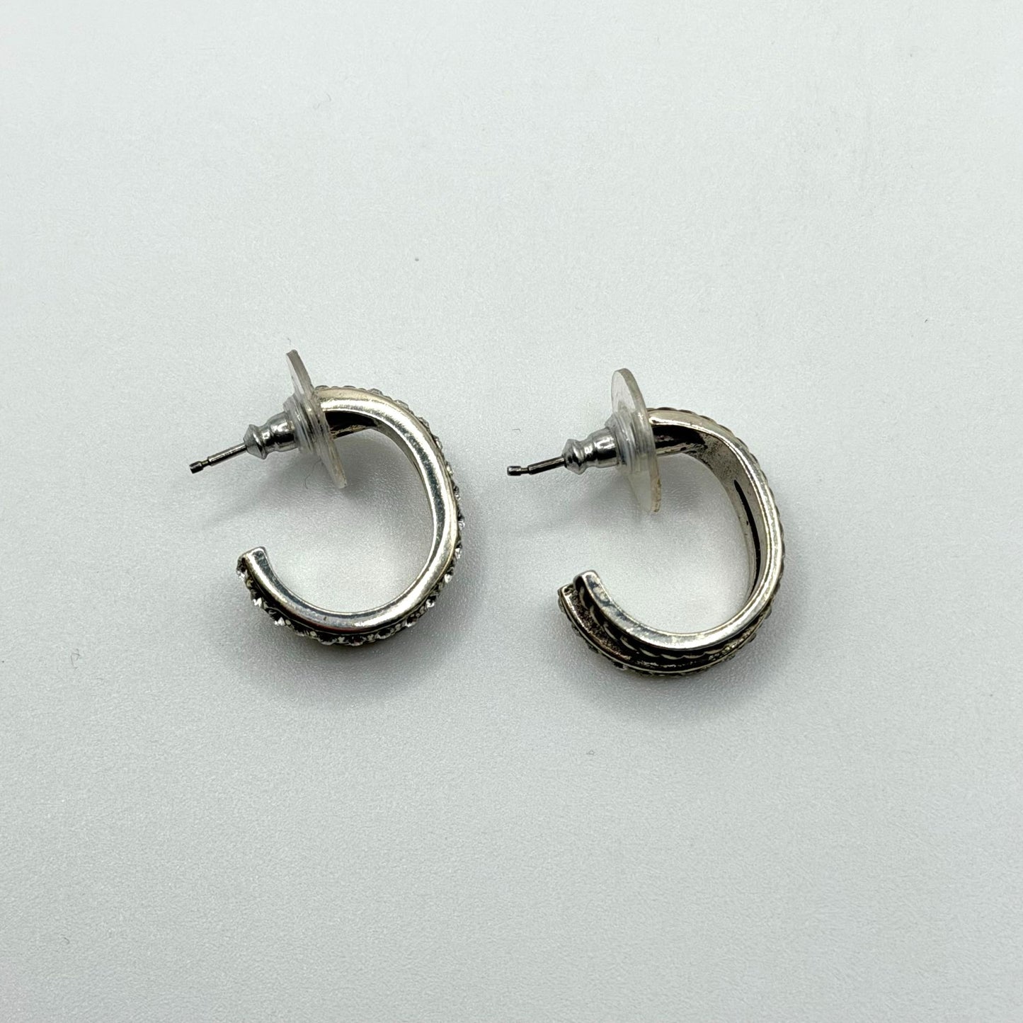 Silver Crystal Double Row Hoop Earrings