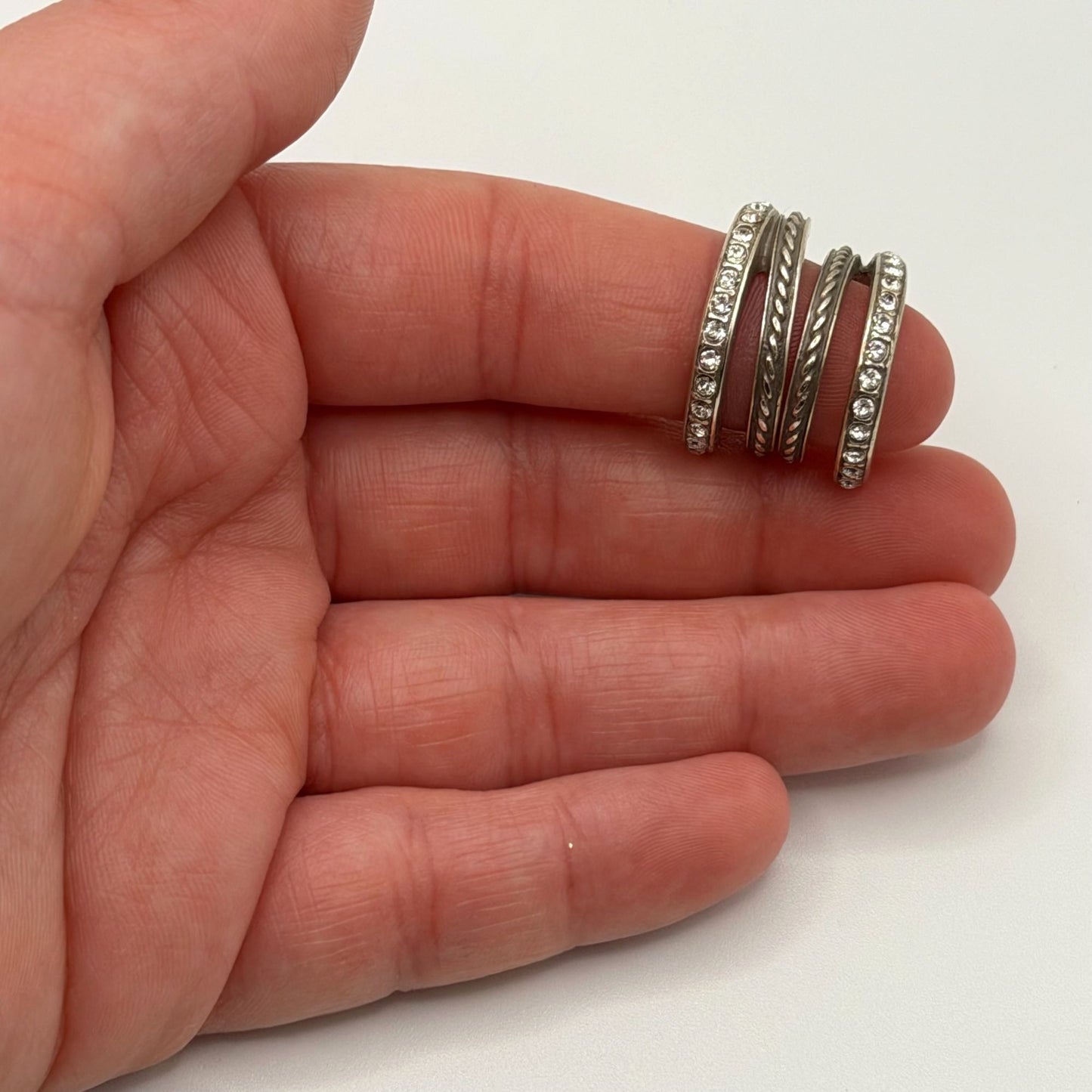 Silver Crystal Double Row Hoop Earrings