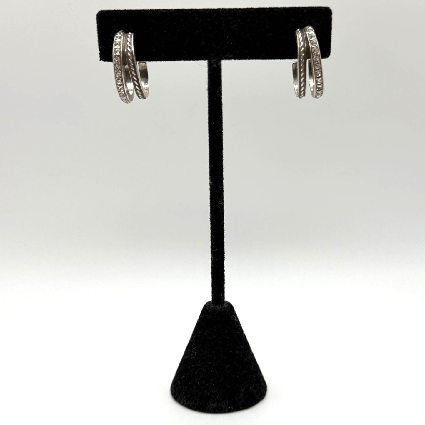 Silver Crystal Double Row Hoop Earrings