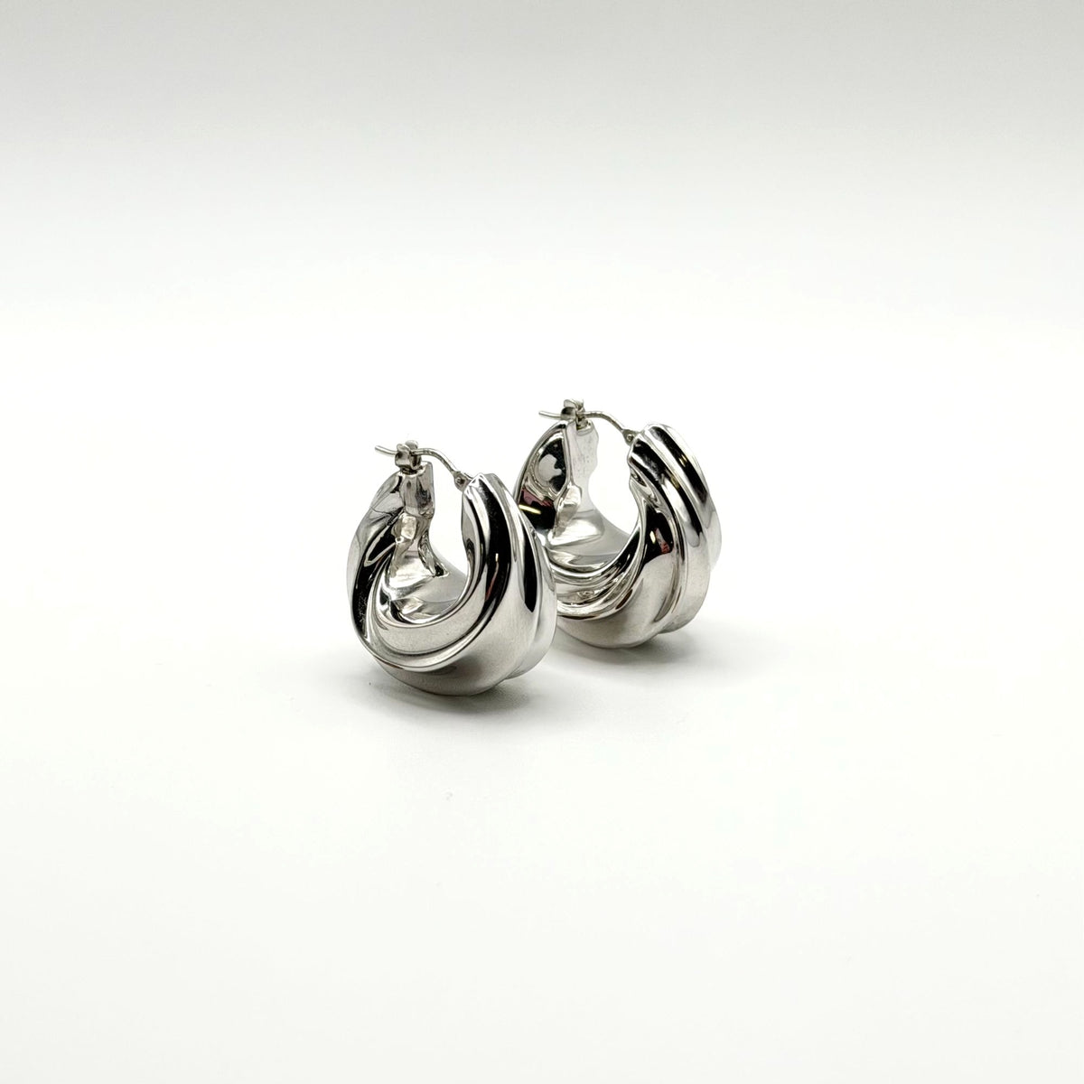 Milor Italy 14K White Gold Chunky Twisted Hoop Earrings