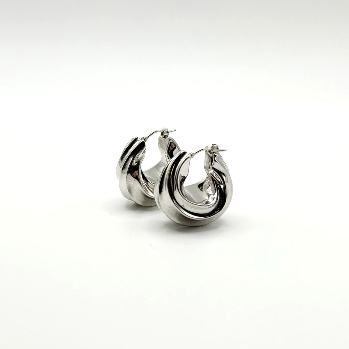 Milor Italy 14K White Gold Chunky Twisted Hoop Earrings